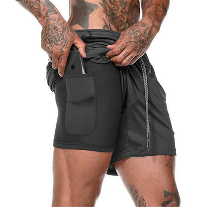 2-in-1 Double Layer Running & Training Shorts black l60-75kg by HitMyNeed