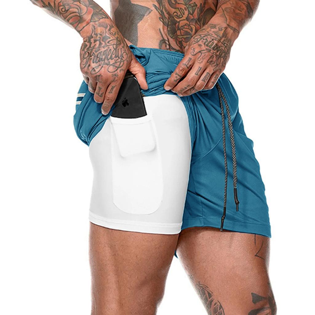 2-in-1 Double Layer Running & Training Shorts blue l60-75kg by HitMyNeed