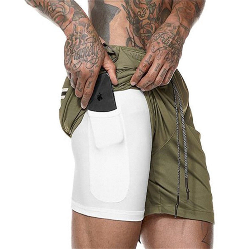 2-in-1 Double Layer Running & Training Shorts green l60-75kg by HitMyNeed