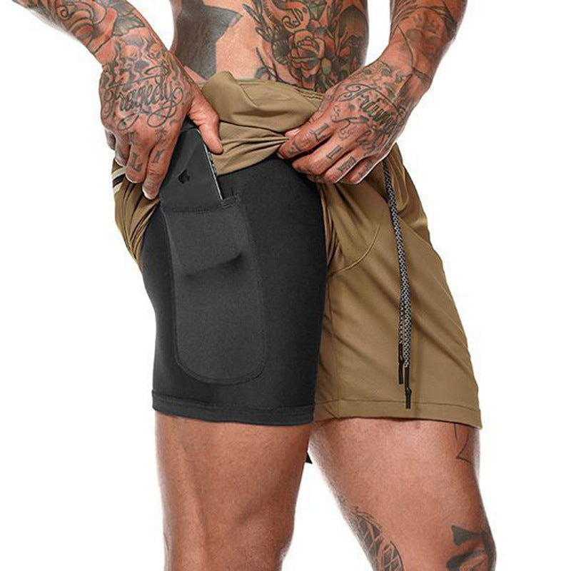 2-in-1 Double Layer Running & Training Shorts khaki xxxl85-95kg by HitMyNeed