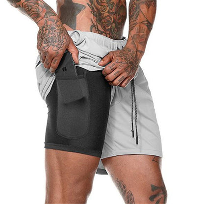 2-in-1 Double Layer Running & Training Shorts light-gray l60-75kg by HitMyNeed