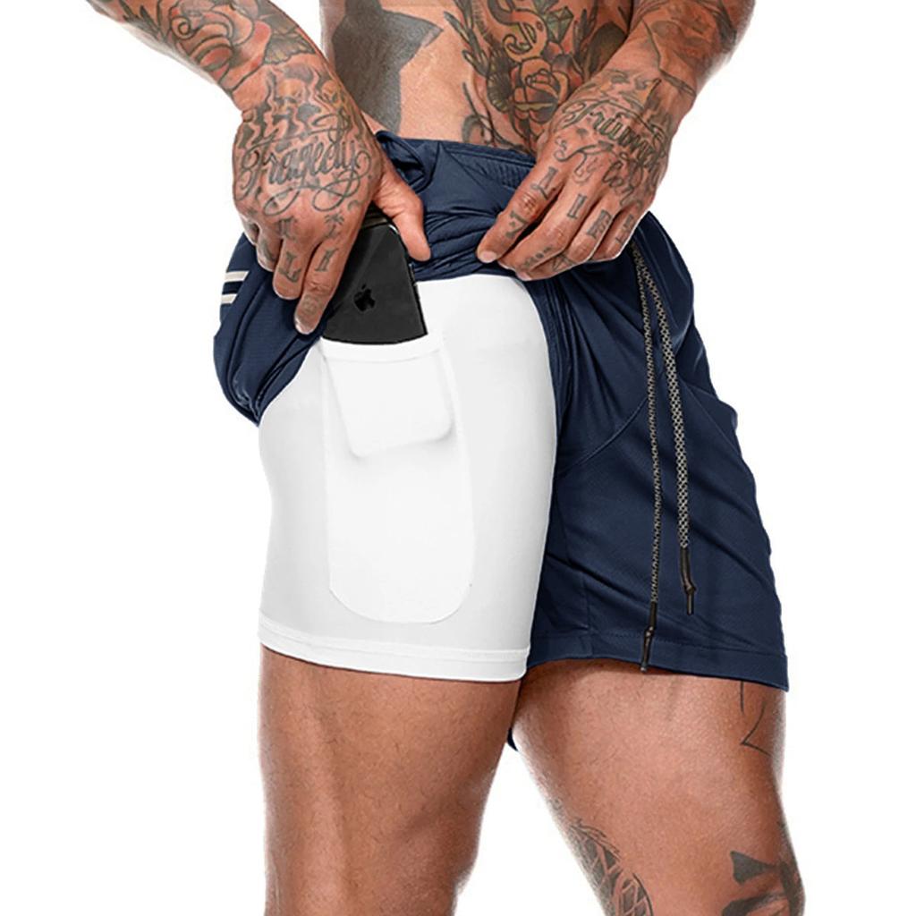 2-in-1 Double Layer Running & Training Shorts navy xl65-80kg by HitMyNeed