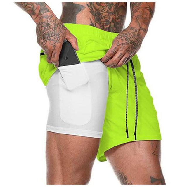 2-in-1 Double Layer Running & Training Shorts yellow l60-75kg by HitMyNeed