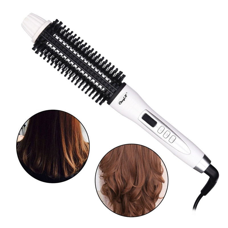 2-in-1 Rotating Ceramic Curling Brush with LCD by HitMyNeed