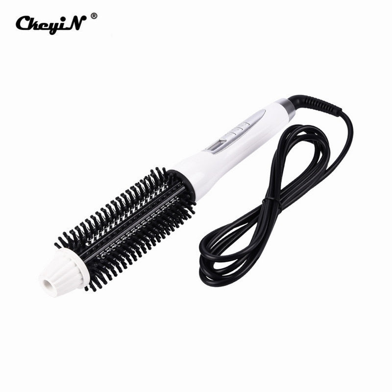 2-in-1 Rotating Ceramic Curling Brush with LCD by HitMyNeed