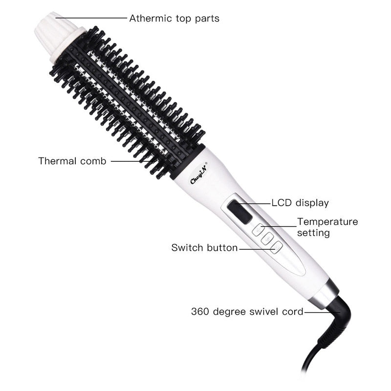 2-in-1 Rotating Ceramic Curling Brush with LCD by HitMyNeed