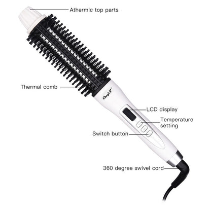 2-in-1 Rotating Ceramic Curling Brush with LCD by HitMyNeed