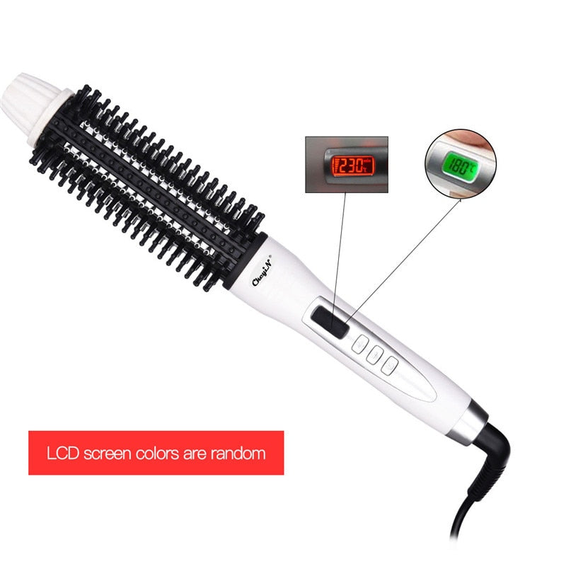 2-in-1 Rotating Ceramic Curling Brush with LCD by HitMyNeed