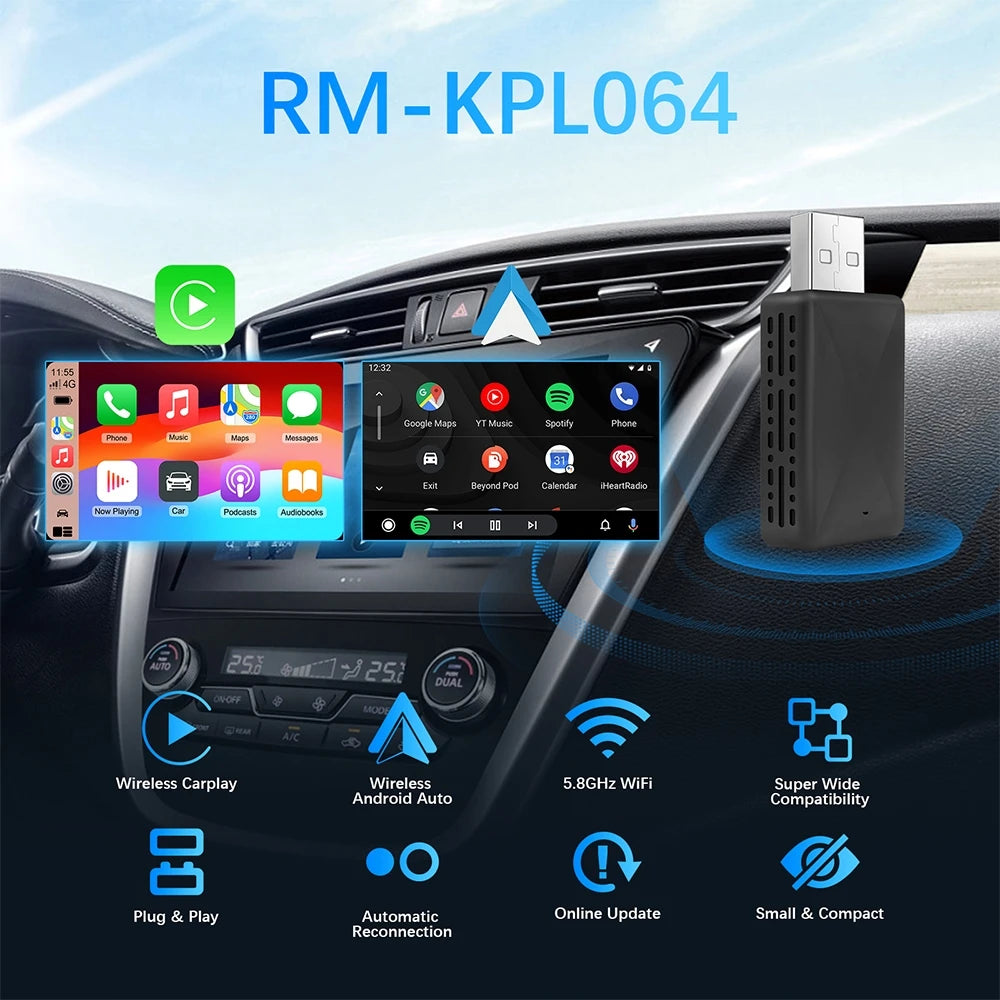 2-in-1 Wireless CarPlay & Android Auto AI Box Adapter by HitMyNeed