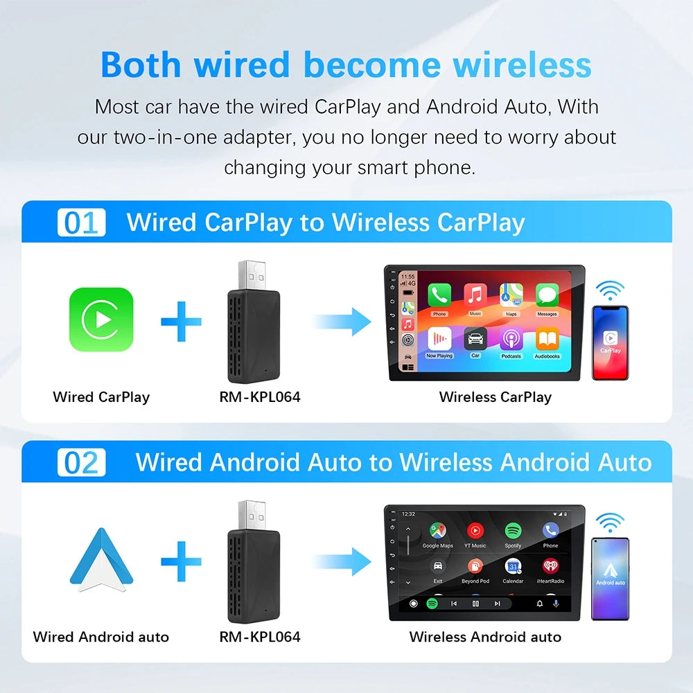 2-in-1 Wireless CarPlay & Android Auto AI Box Adapter by HitMyNeed