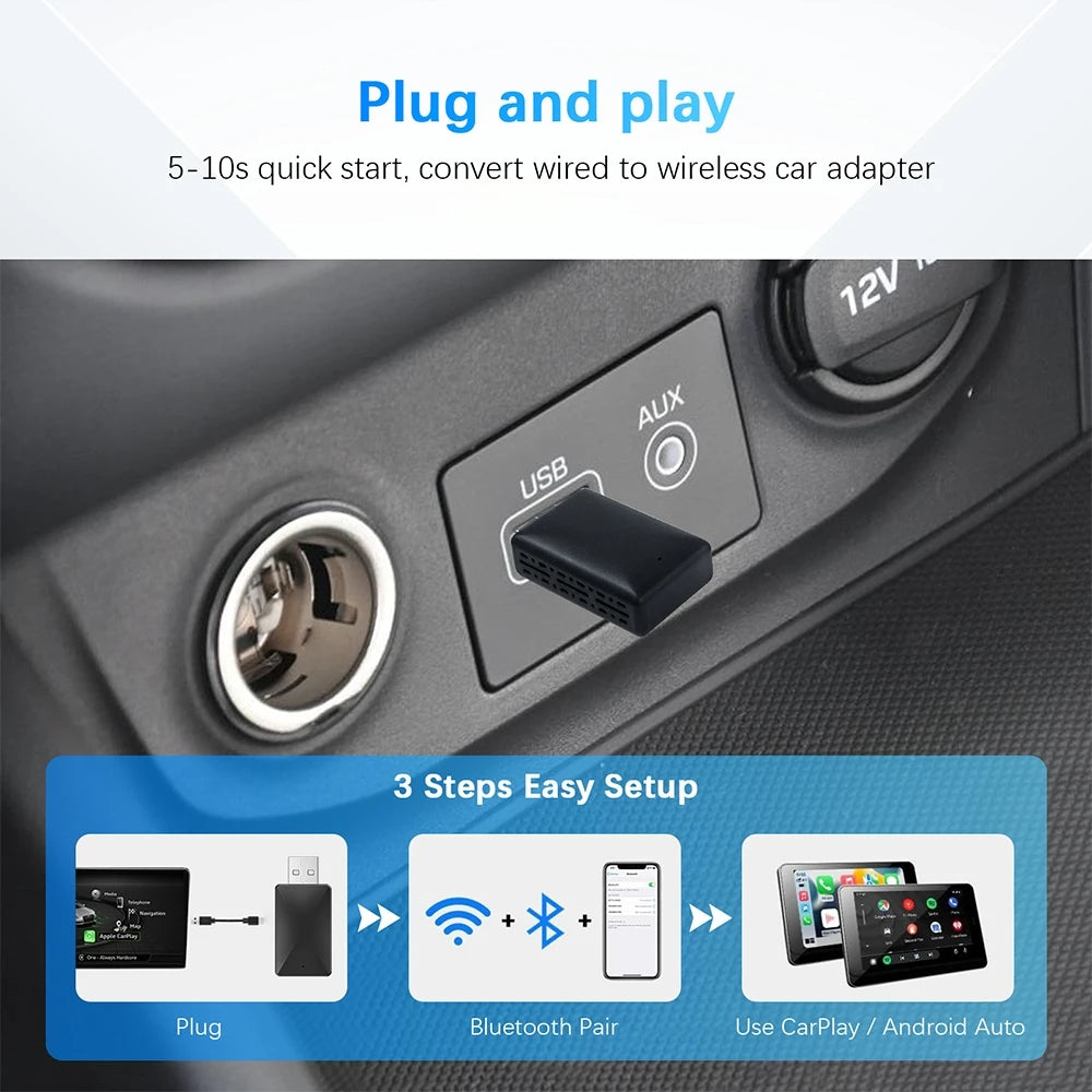 2-in-1 Wireless CarPlay & Android Auto AI Box Adapter by HitMyNeed