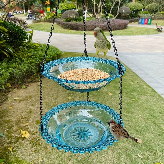 2-Layer Hanging Bird Feeder and Suspended Bird Bath blue by HitMyNeed