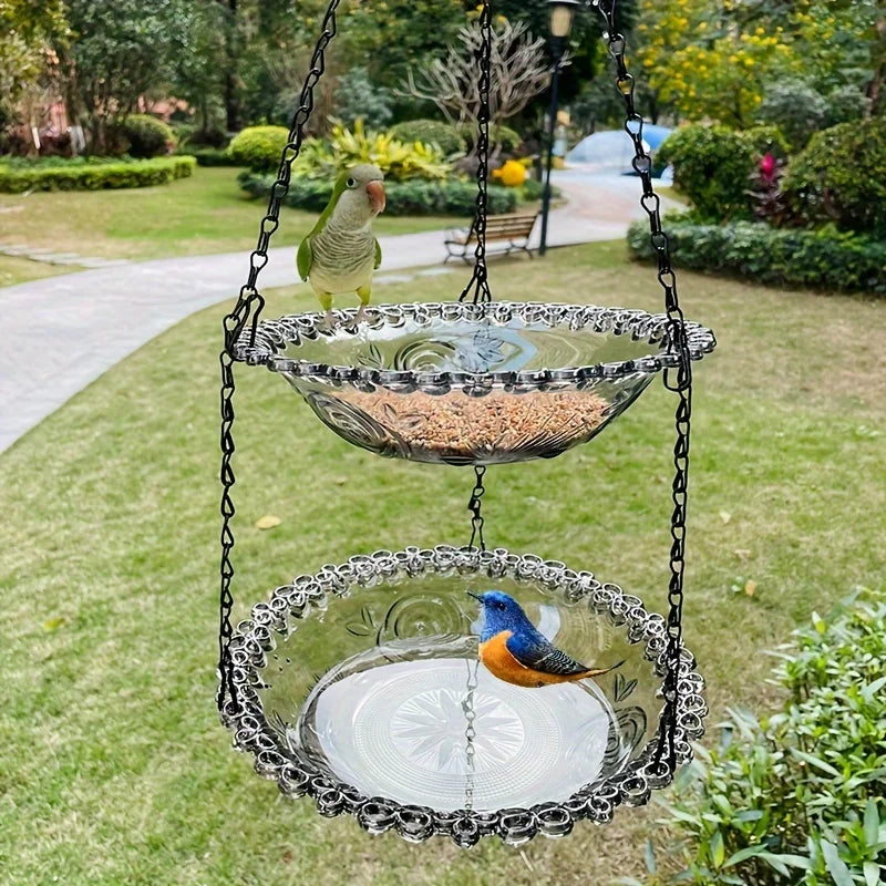 2-Layer Hanging Bird Feeder and Suspended Bird Bath gray by HitMyNeed