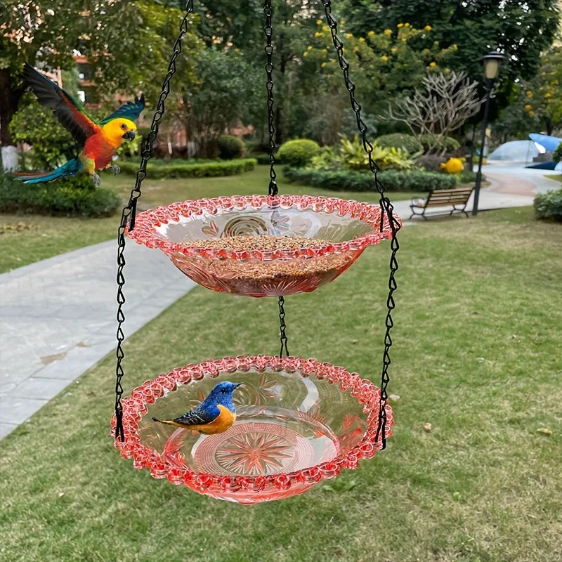 2-Layer Hanging Bird Feeder and Suspended Bird Bath pink by HitMyNeed