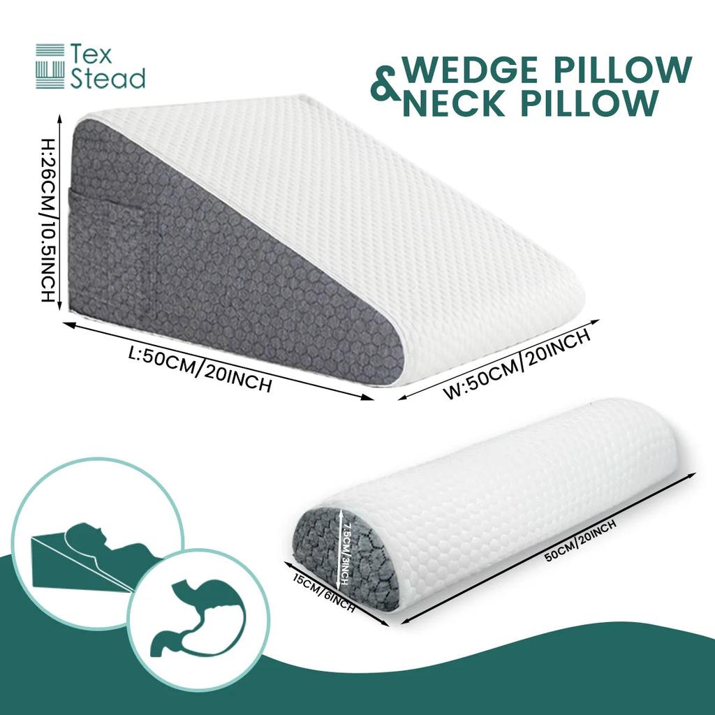 2 Pack Memory Foam Bed Wedge & Neck Support Pillows by HitMyNeed