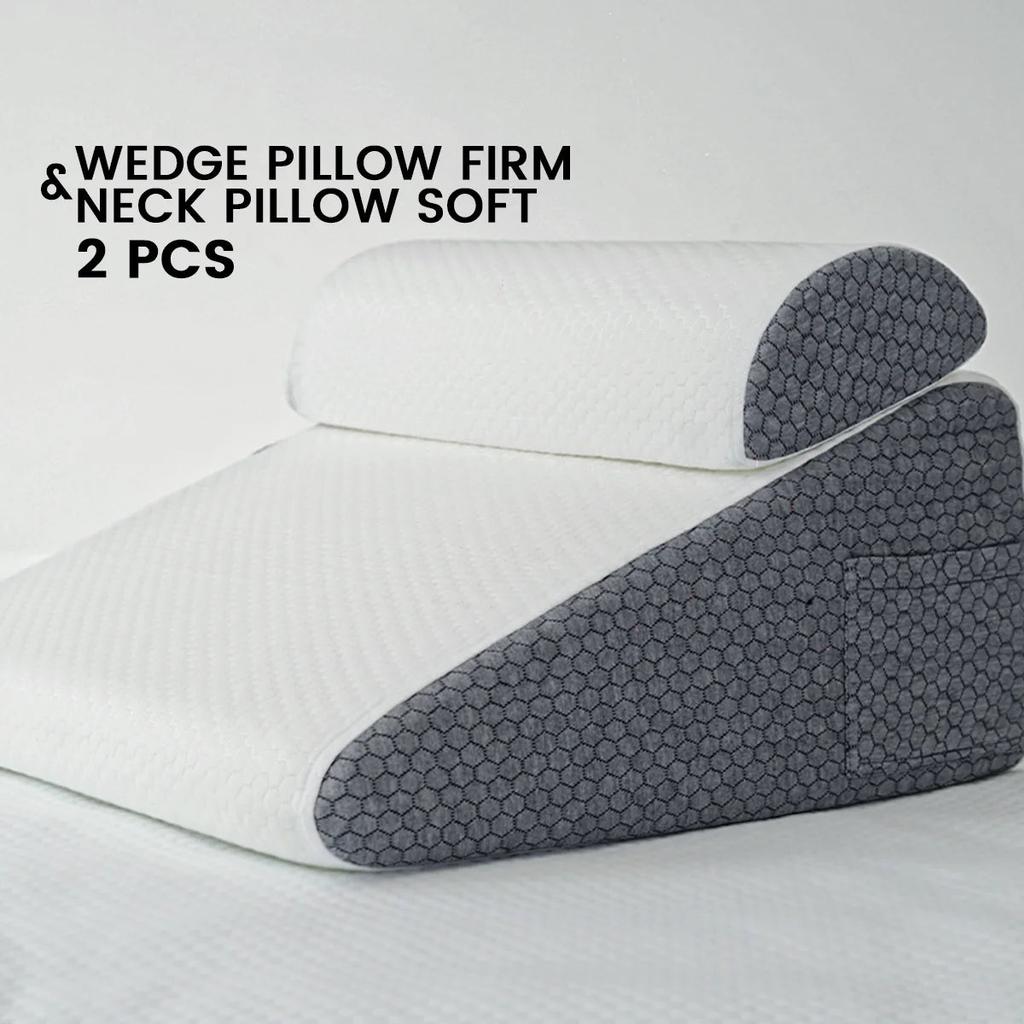 2 Pack Memory Foam Bed Wedge & Neck Support Pillows dark-gray by HitMyNeed