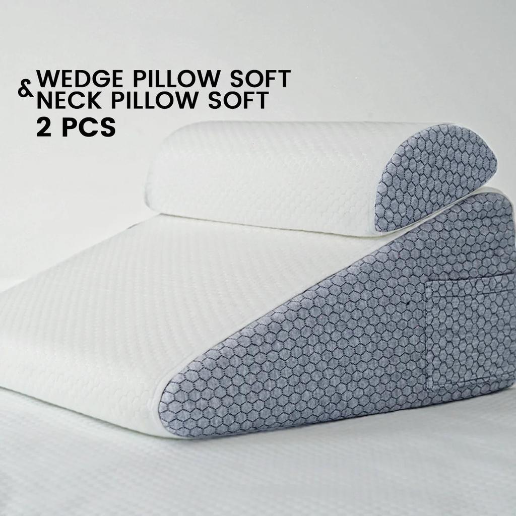 2 Pack Memory Foam Bed Wedge & Neck Support Pillows light-grey by HitMyNeed