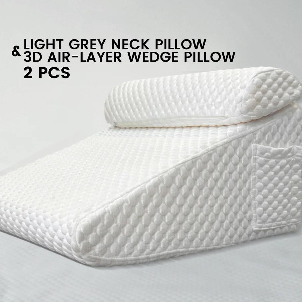 2 Pack Memory Foam Bed Wedge & Neck Support Pillows white by HitMyNeed