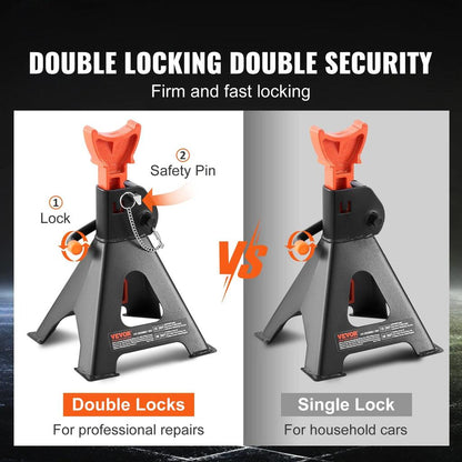 2 pcs Jack Stands 3T or 6T Double Locking Adjustable by HitMyNeed