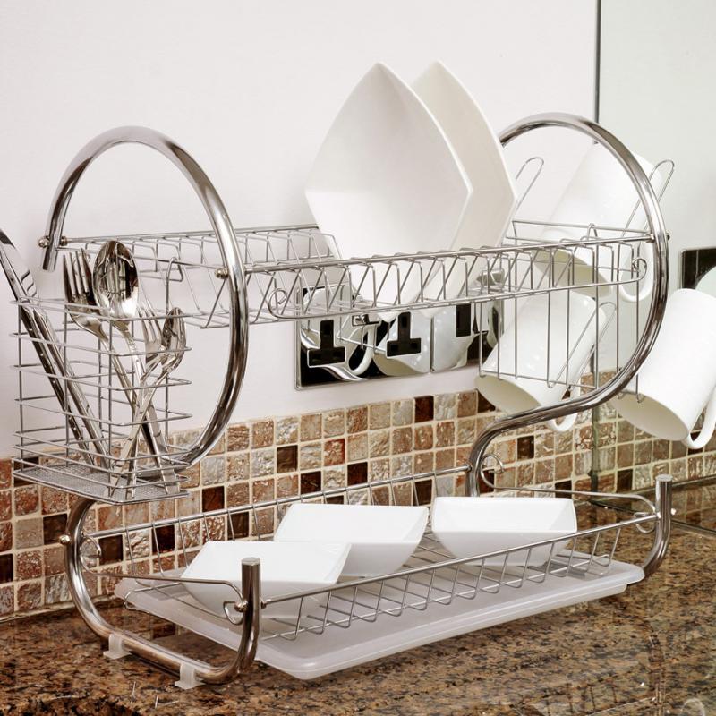 2-Tier Dish Drying Rack Organizer with Utensil Holder by HitMyNeed