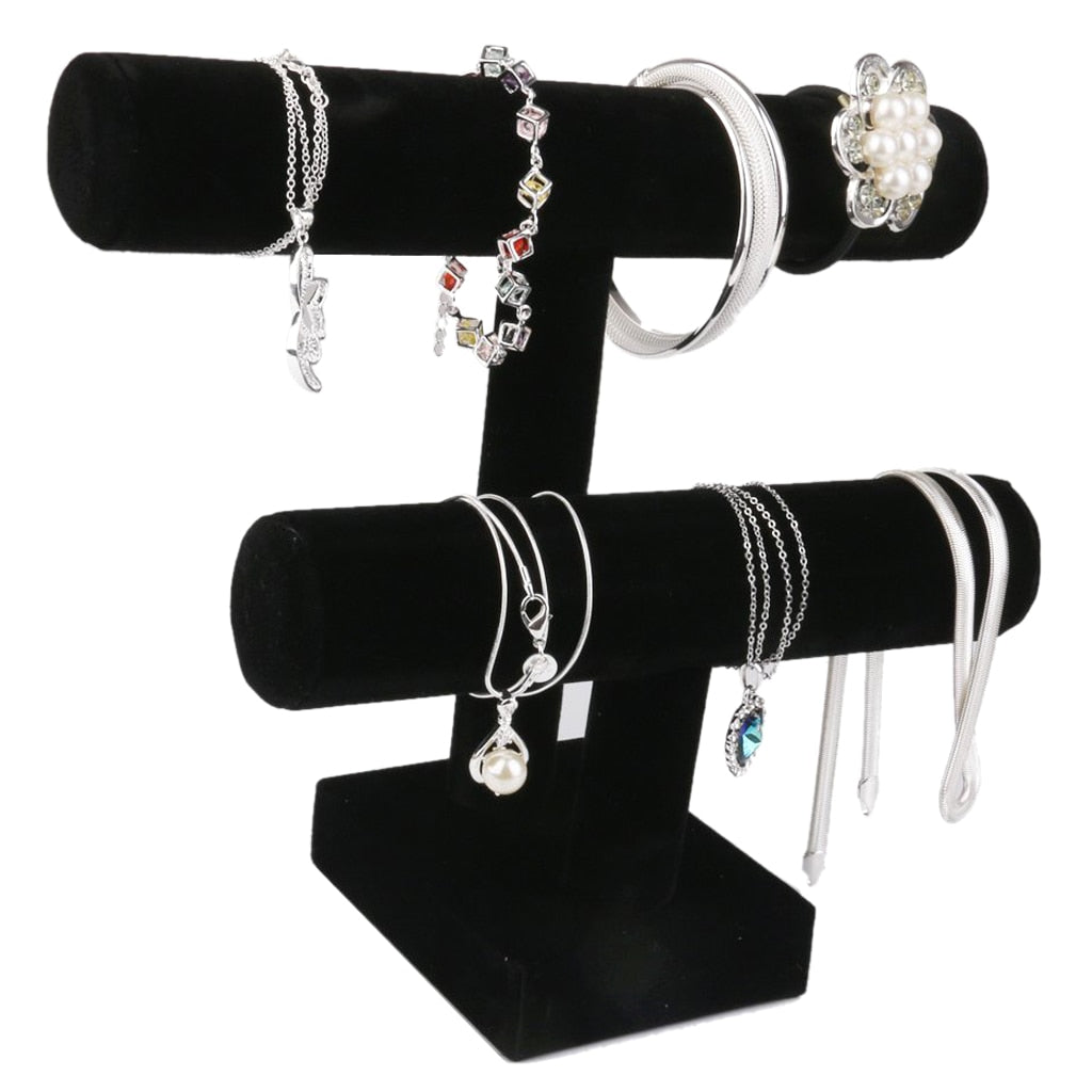 2 Tier T Bar Velvet Bracelet and Necklace Stand by HitMyNeed