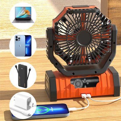 20000mAh Camping Fan with LED Light & Hook by HitMyNeed