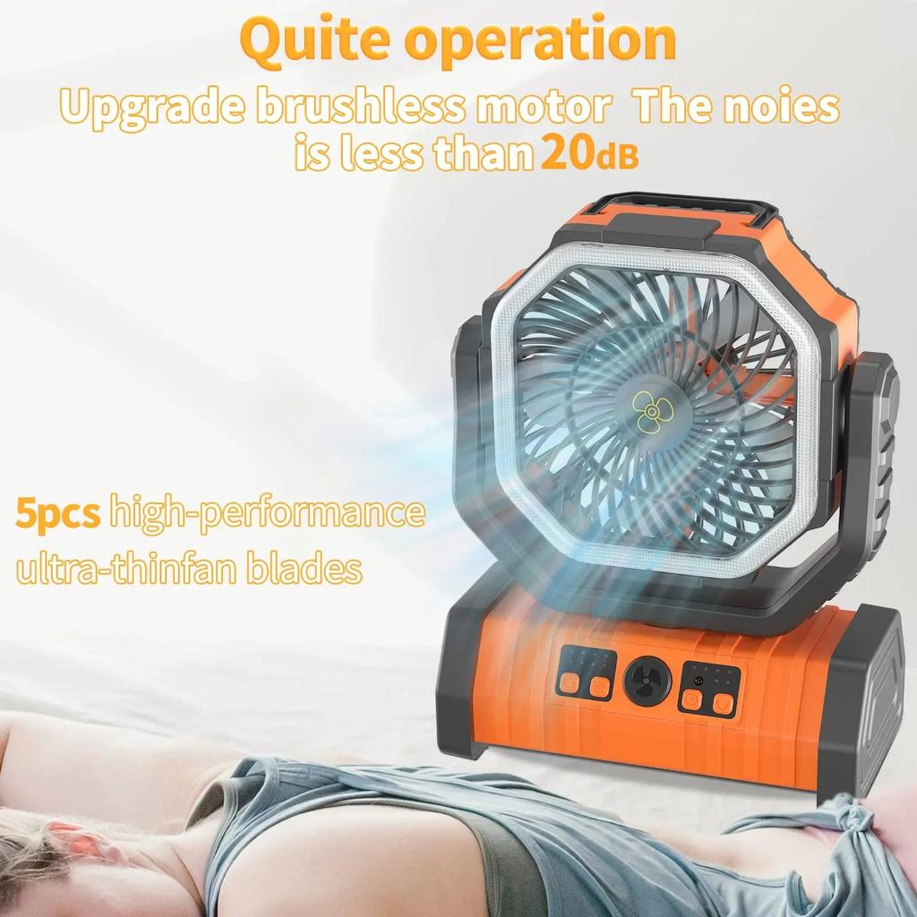 20000mAh Camping Fan with LED Light & Hook by HitMyNeed