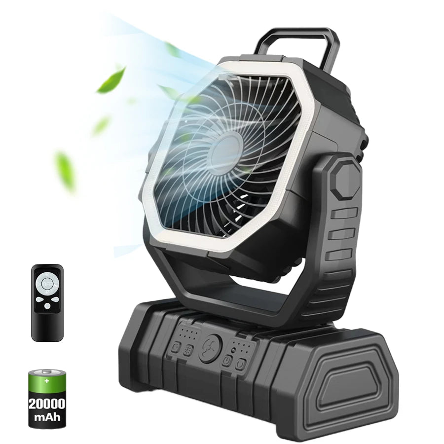 20000mAh Camping Fan with LED Light & Hook black by HitMyNeed