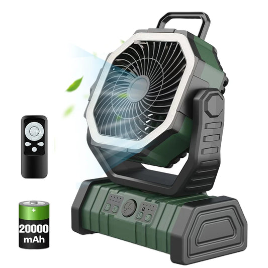20000mAh Camping Fan with LED Light & Hook green by HitMyNeed