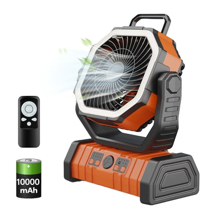 20000mAh Camping Fan with LED Light & Hook orange by HitMyNeed