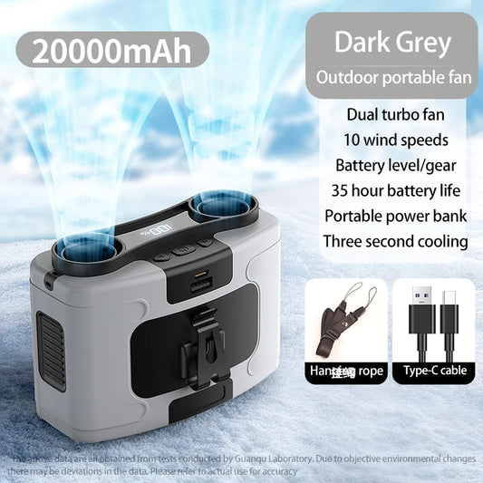 20000mAh Outdoor Waist & Neck Fan with Power Bank 20000mah-gray by HitMyNeed