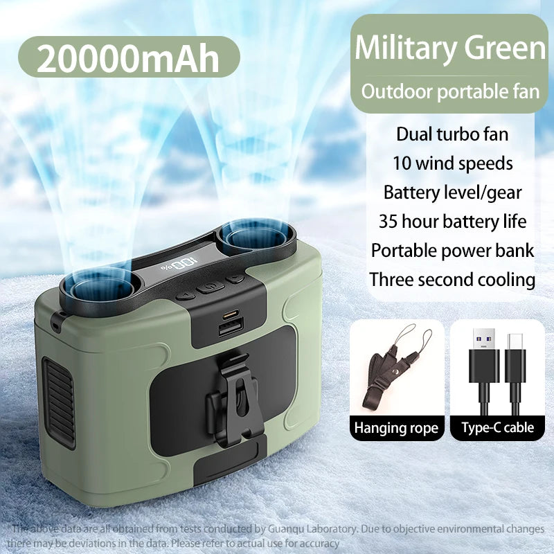 20000mAh Outdoor Waist & Neck Fan with Power Bank 20000mah-green by HitMyNeed