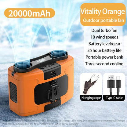 20000mAh Outdoor Waist & Neck Fan with Power Bank 20000mah-orange by HitMyNeed