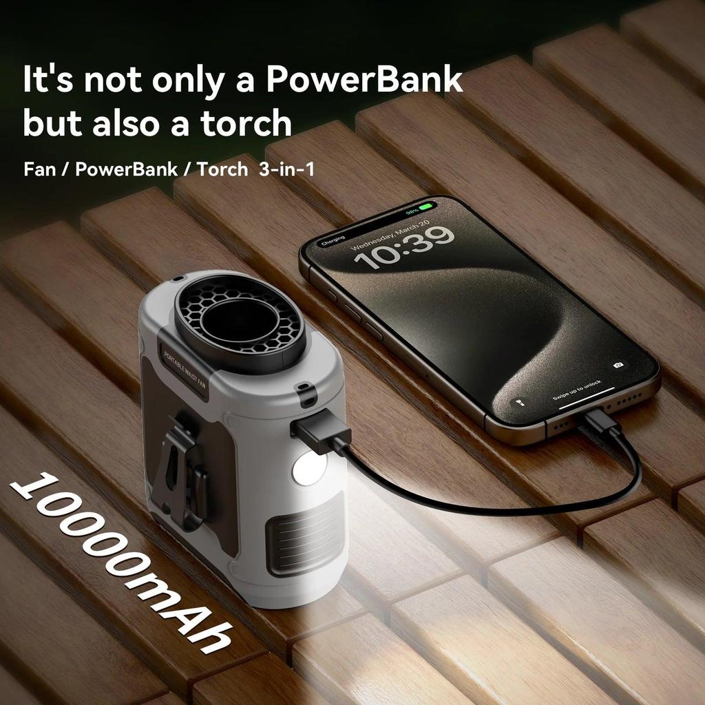 20000mAh Outdoor Waist & Neck Fan with Power Bank by HitMyNeed