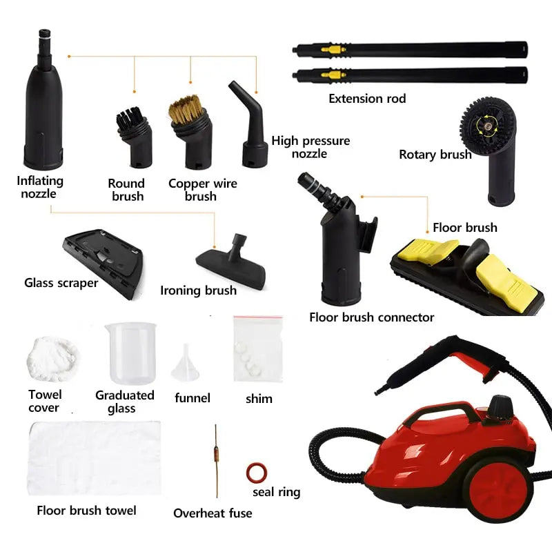 2000W Multi-Function High Temperature Steam Cleaner red by HitMyNeed