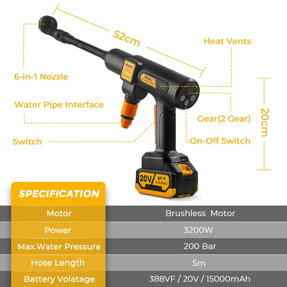 200Bar Brushless Cordless High Pressure Car Washer by HitMyNeed