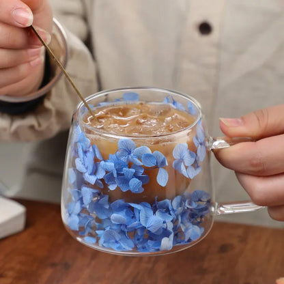 200ml Double Wall Glass Coffee Cup with Handle blue by HitMyNeed