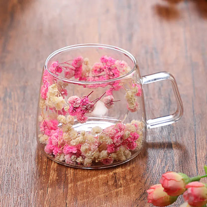 200ml Double Wall Glass Coffee Cup with Handle pink-white by HitMyNeed
