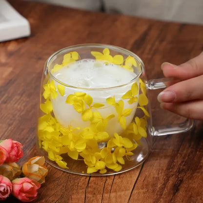 200ml Double Wall Glass Coffee Cup with Handle yellow by HitMyNeed