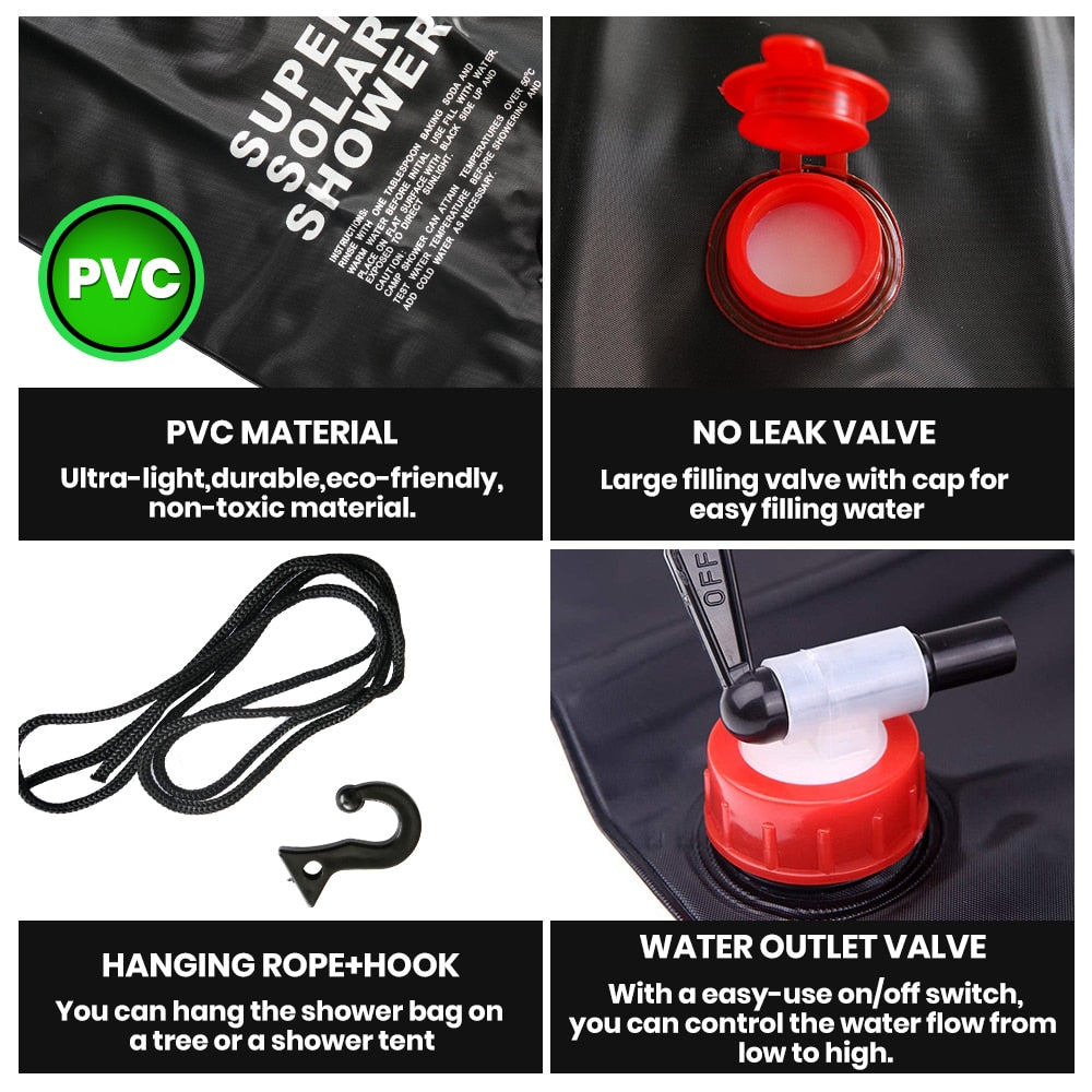 20L Solar Camping Shower Bag with Hose and Head by HitMyNeed