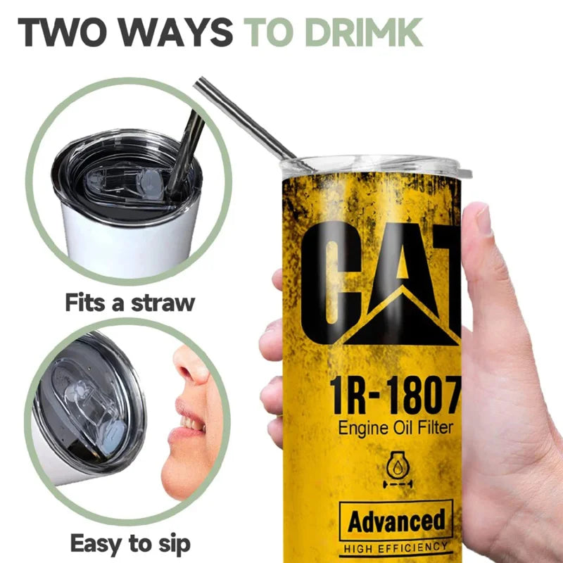 20oz Engine Oil Filter Insulated Travel Cup with Straw by HitMyNeed