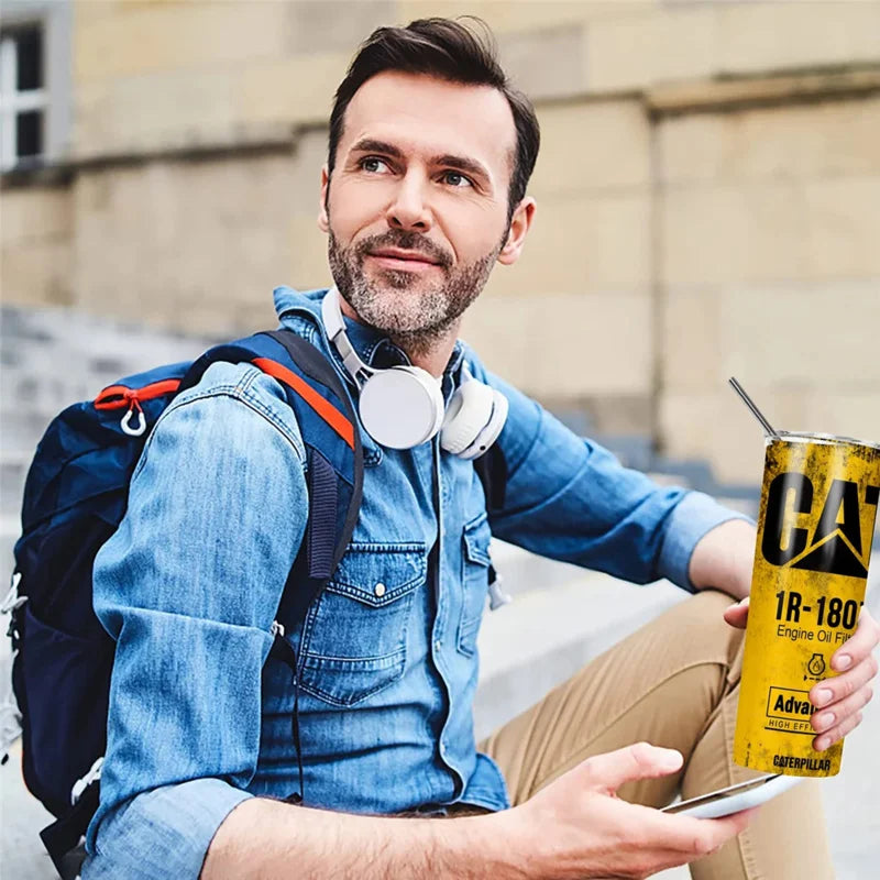 20oz Engine Oil Filter Insulated Travel Cup with Straw by HitMyNeed