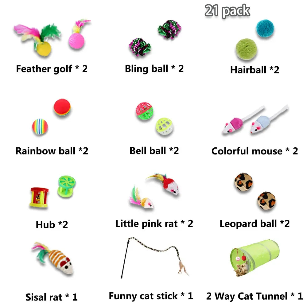 21-Pack Kitten Toy Variety Set with Wands & Balls by HitMyNeed