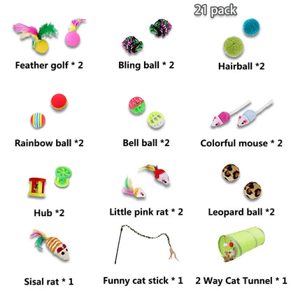21-Pack Kitten Toy Variety Set with Wands & Balls by HitMyNeed