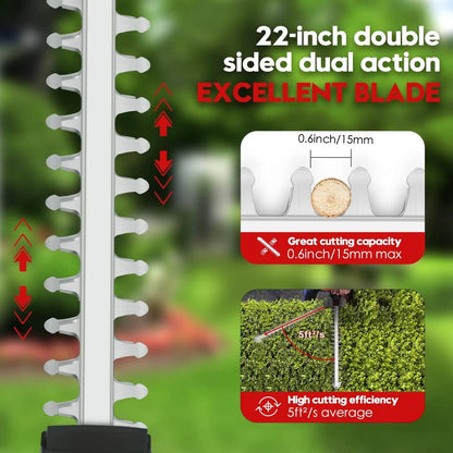 21V Cordless 22" Hedge Trimmer with 3.0Ah Battery by HitMyNeed