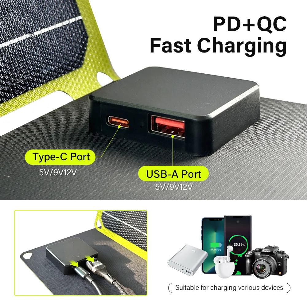 21W Foldable Solar Panel Charger with USB A & C by HitMyNeed