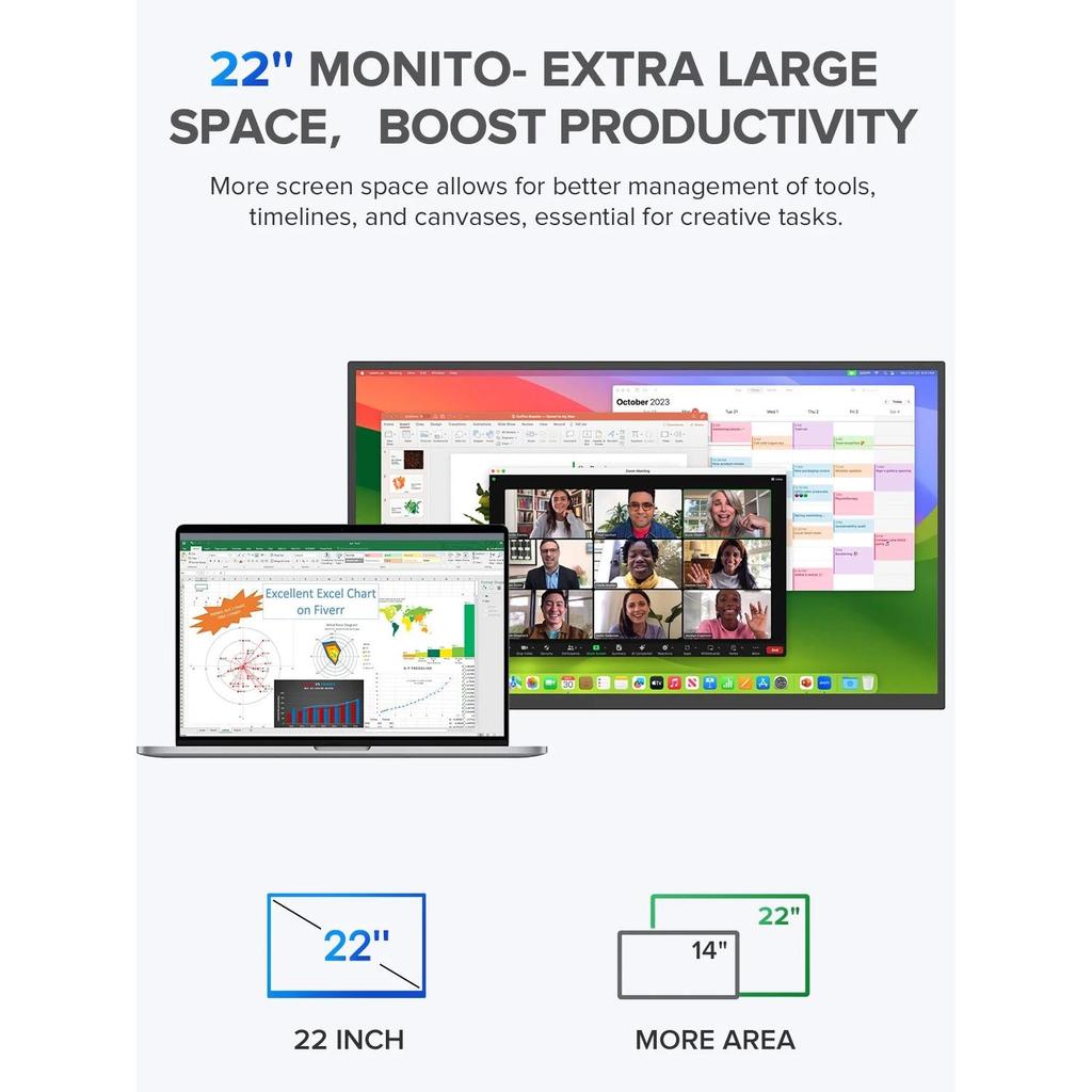 22" 2K 1440P IPS Monitor 100% sRGB with Stand by HitMyNeed