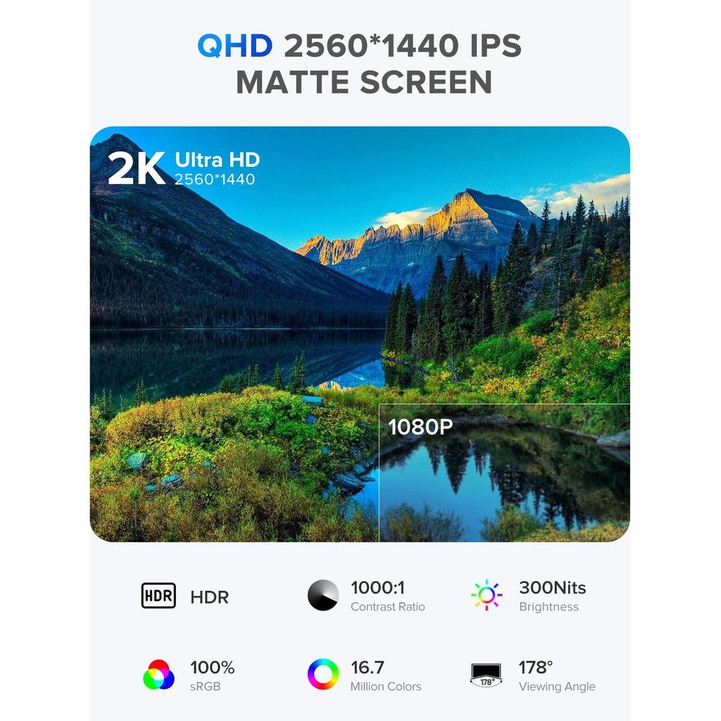 22" 2K 1440P IPS Monitor 100% sRGB with Stand by HitMyNeed