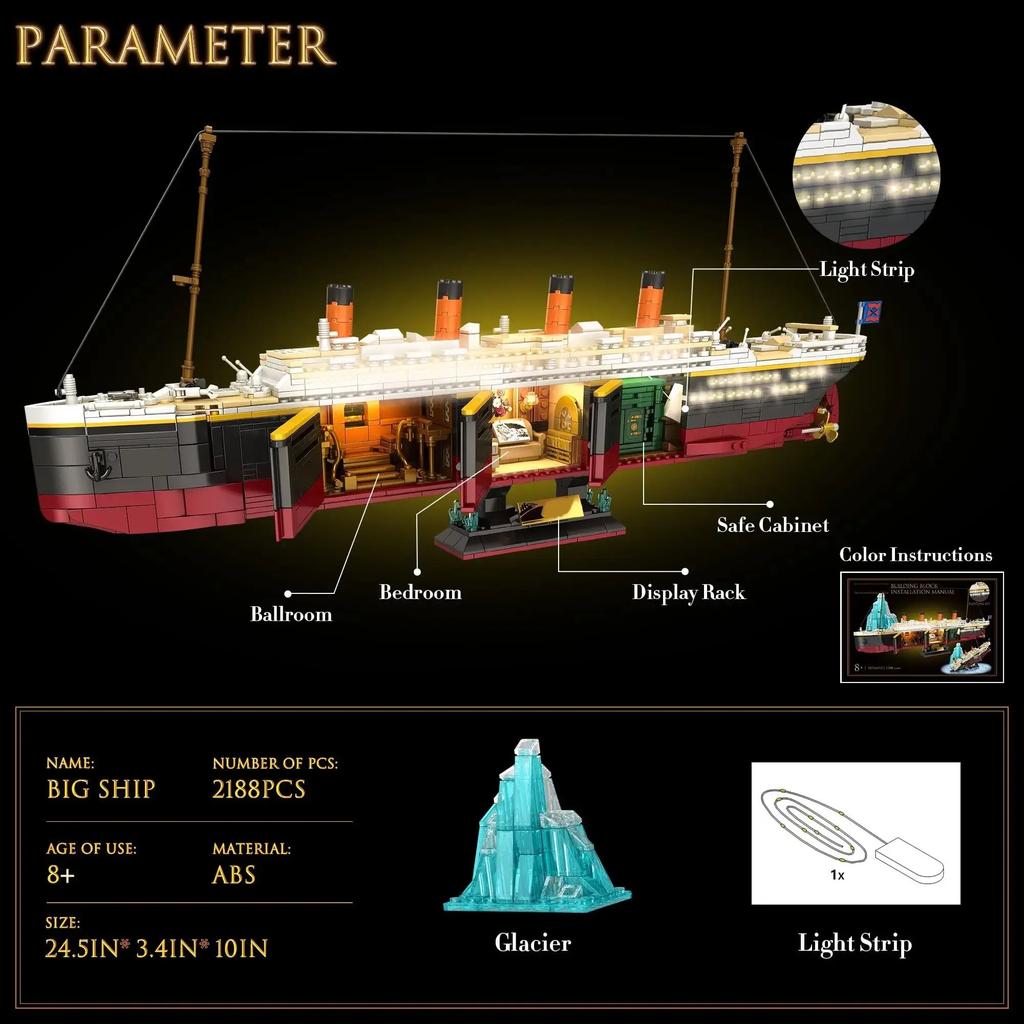 2288PCS Titanic Cruise Ship Building Set with Lights by HitMyNeed