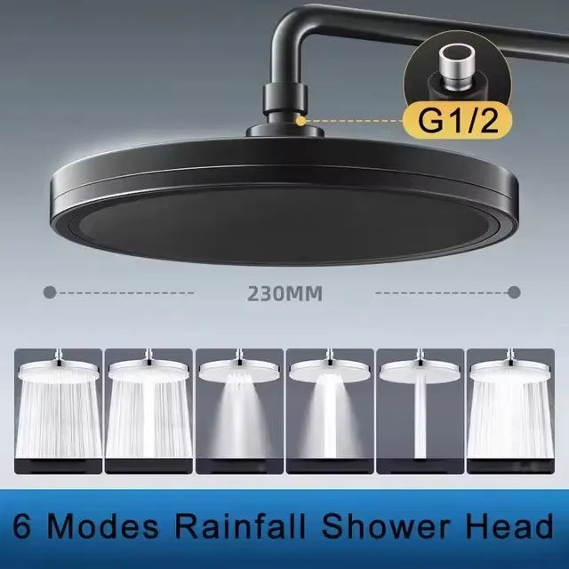 230mm 6-Mode High Pressure Rainfall Shower Head black by HitMyNeed